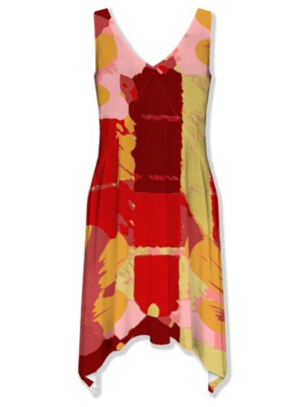 Retro Botanical Plaid – Bold Floral Ginkgo Pattern in Red & Pink | Thalia Dress